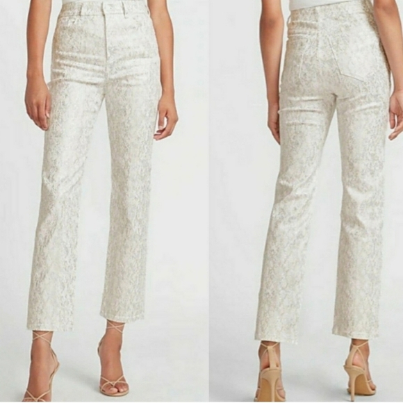 Express Super High Rise Cropped Straight Leg Silver Snake Skin Jeans Size 4 - Picture 1 of 7